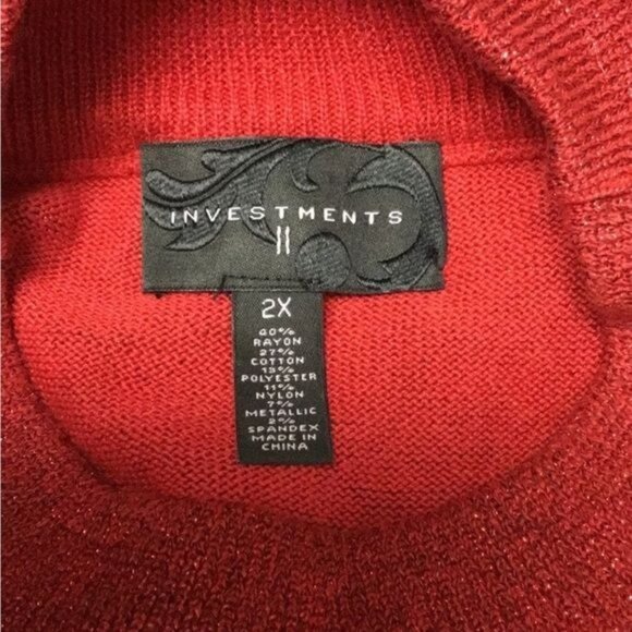 Investments II Women’s Mock Neck Red Sparkle Knit Sweater Top Sleeveless 2X NWT - Picture 6 of 8